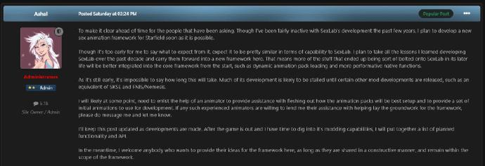 老司机福利！知名成人mod作者将为《星空》出新mod