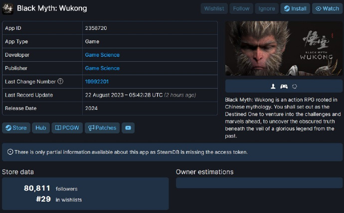 《黑神话》Steam关注数翻倍！居国产游戏第二