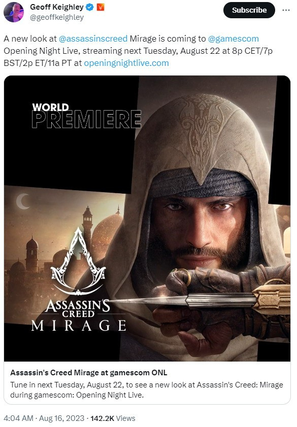 《刺客信条幻景》将亮相科隆展开幕之夜