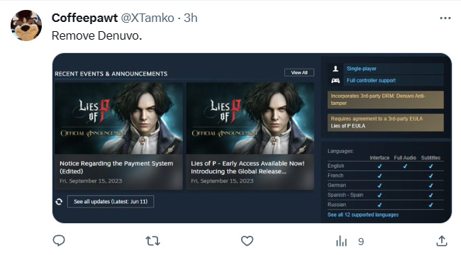 玩家呼吁《匹诺曹的谎言》移除D加密：学学《收获日3》