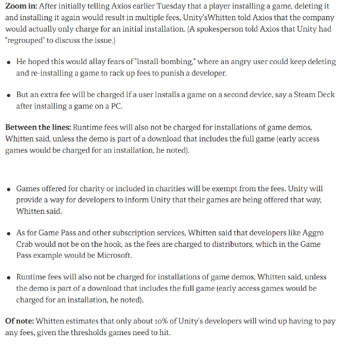 Unity收费模式更改引发大量开发者不满，官方紧急澄清