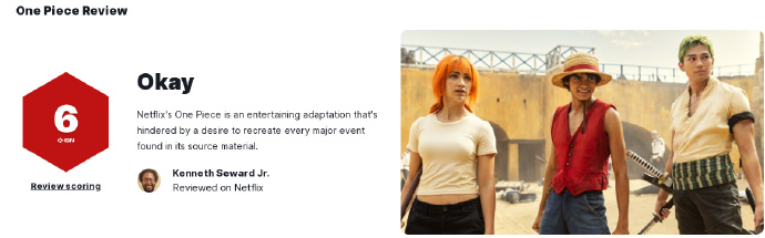 尾田荣一郎亲自监制！《海贼王》真人剧获得6分评价