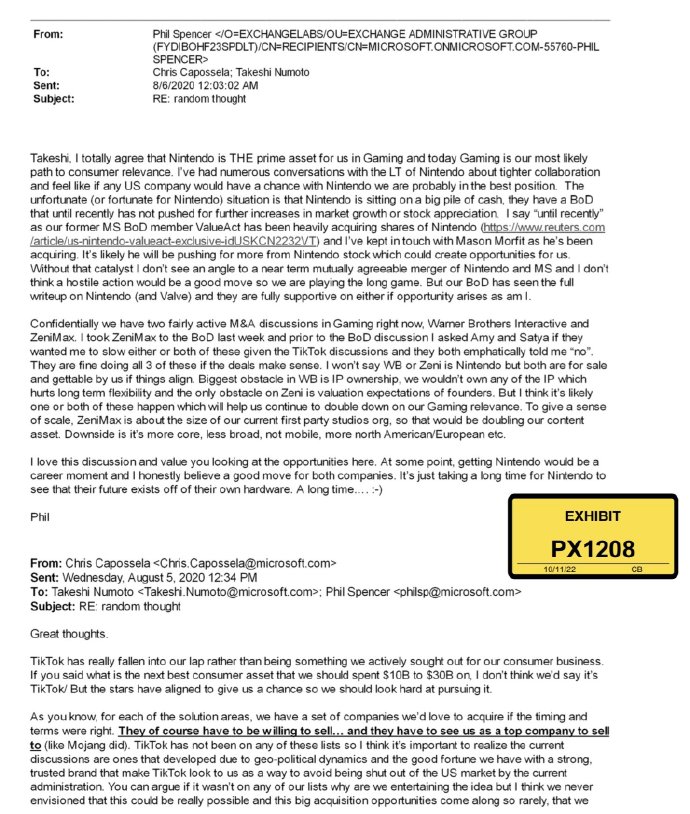 微软FTC案件提到收购任天堂