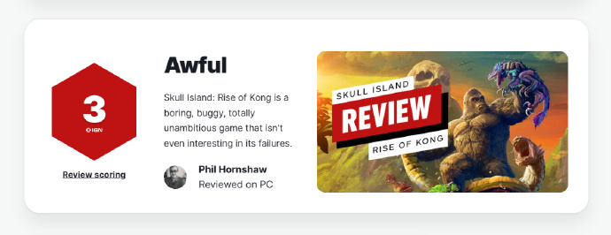 《骷髅岛：金刚崛起》IGN3分 比《魔戒：咕噜》还低