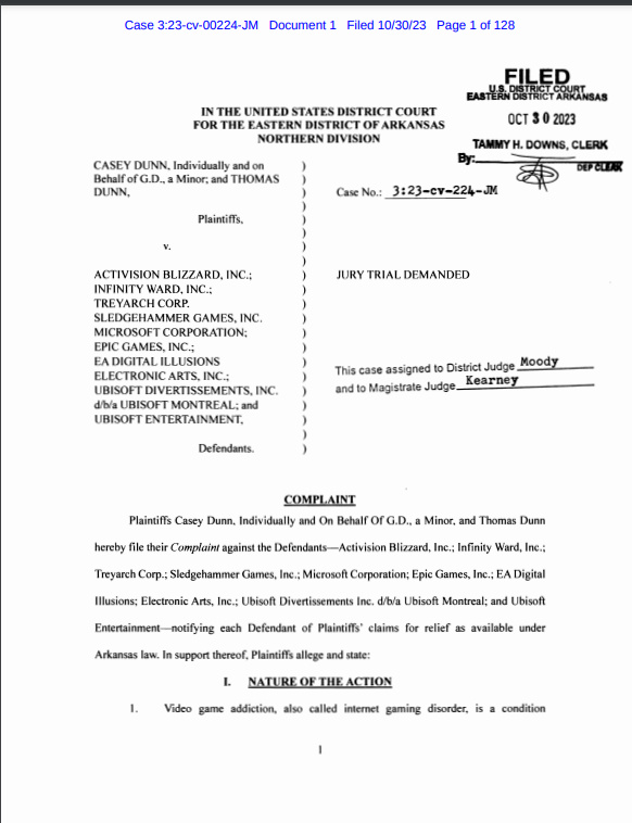 美国一公民因儿子沉迷游戏，状告暴雪、微软、育碧、EA、Epic Games 等公司