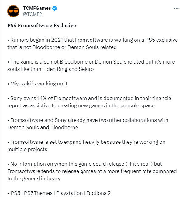 传闻：FS社正为PS5开发独占游戏，但不是血源