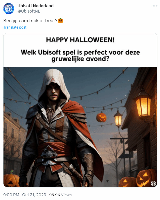 育碧万圣节贺图疑似AI作画遭嘲讽：画师被裁完了？