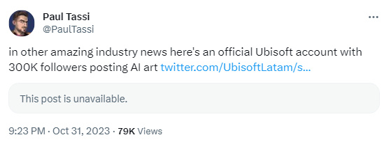 育碧万圣节贺图疑似AI作画遭嘲讽：画师被裁完了？